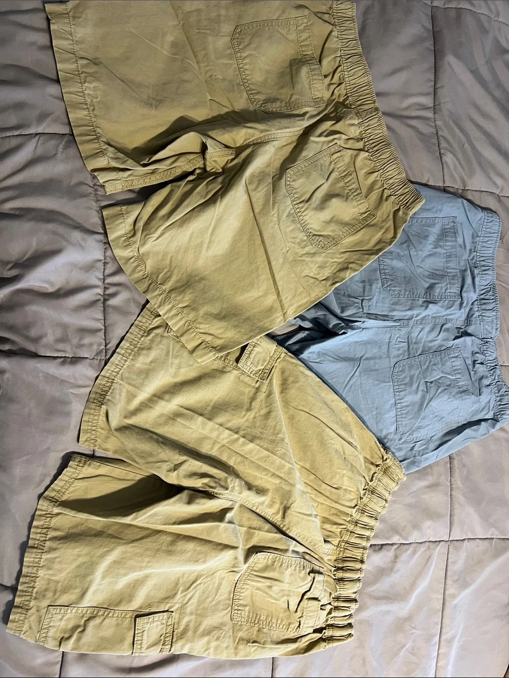 3- Kids Elastic-Waist Shorts - Blue and Khaki